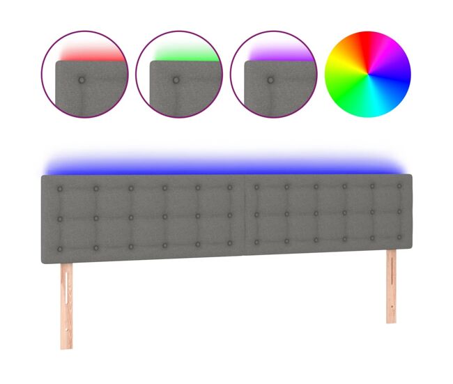 Vidaxl cabeceira de cama c/luzes led tecido 200x5x78/88cm cinza-escuro