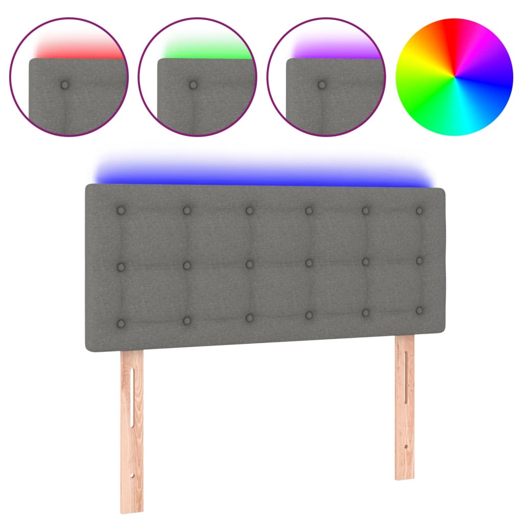 Vidaxl cabeceira de cama c/ luzes led tecido 90x5x78/88cm cinza-escuro