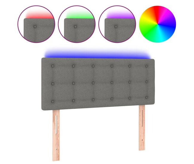Vidaxl cabeceira de cama c/ luzes led tecido 90x5x78/88cm cinza-escuro