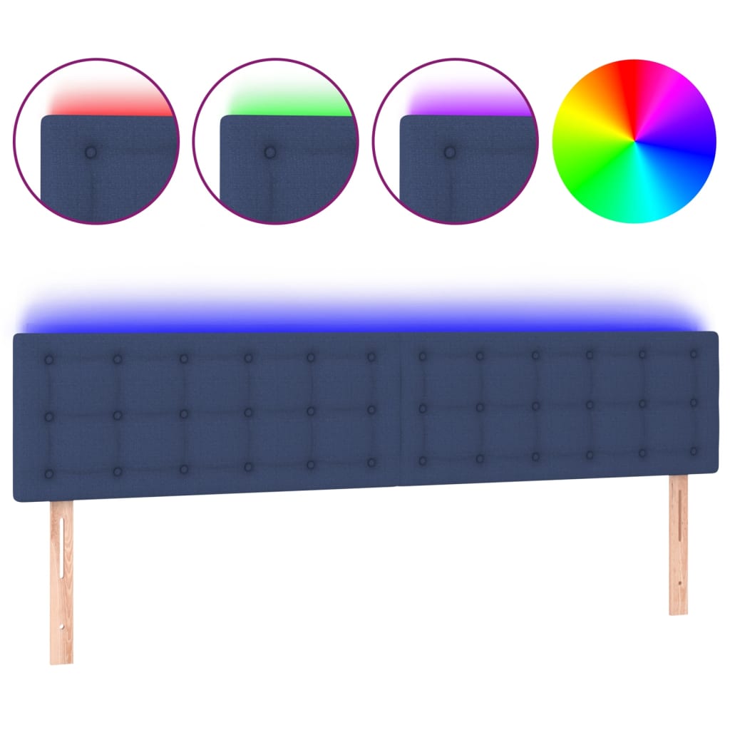 Vidaxl cabeceira de cama c/ luzes led tecido 200x5x78/88 cm azul