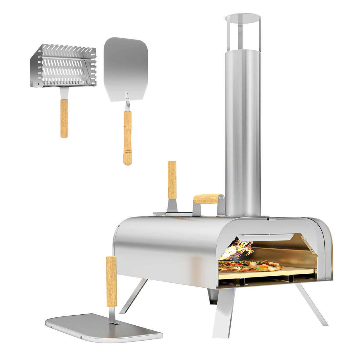 Mini Forno de Pizza Aço Inoxidável Outsunny