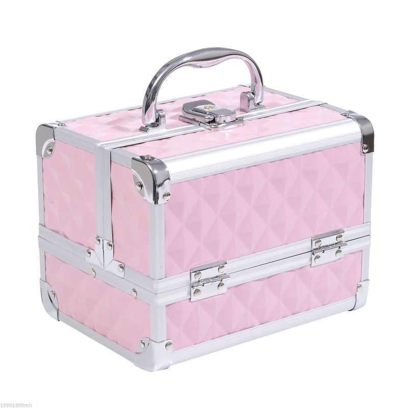 Homcom estojo de maquilhagem organizador cosméticos profissional estojo de maquilhagem portátil com fecho e vários compartimentos 20x15x15 cm rosa