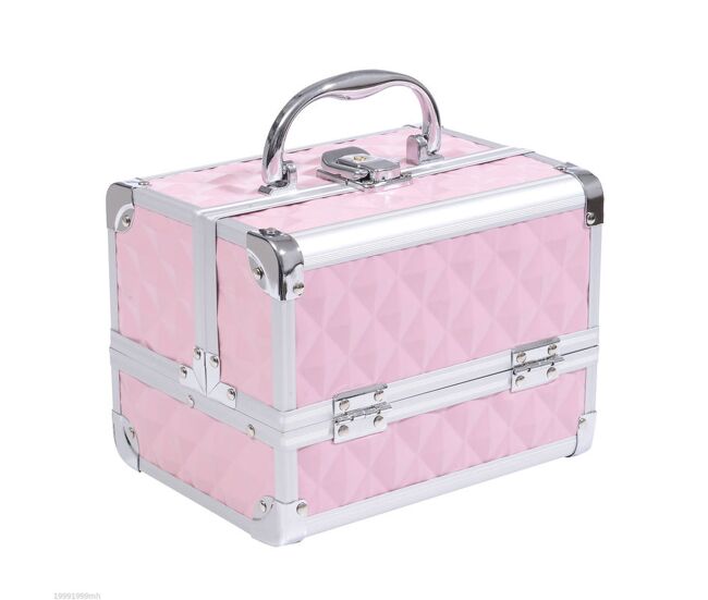 Homcom estojo de maquilhagem organizador cosméticos profissional estojo de maquilhagem portátil com fecho e vários compartimentos 20x15x15 cm rosa