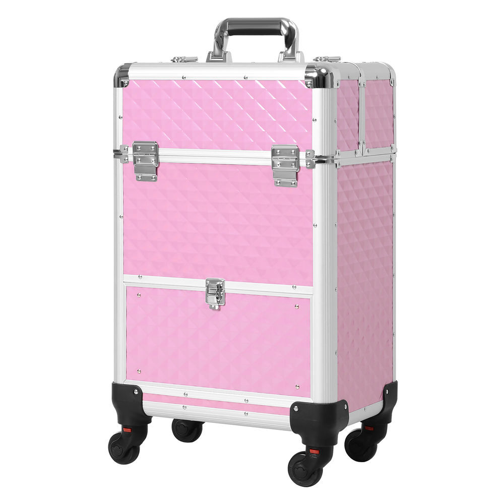 Homcom mala de maquilhagem profissional com gaveta mala de maquilhagem com rodas para viagem trabalho 34x25x62 cm rosa