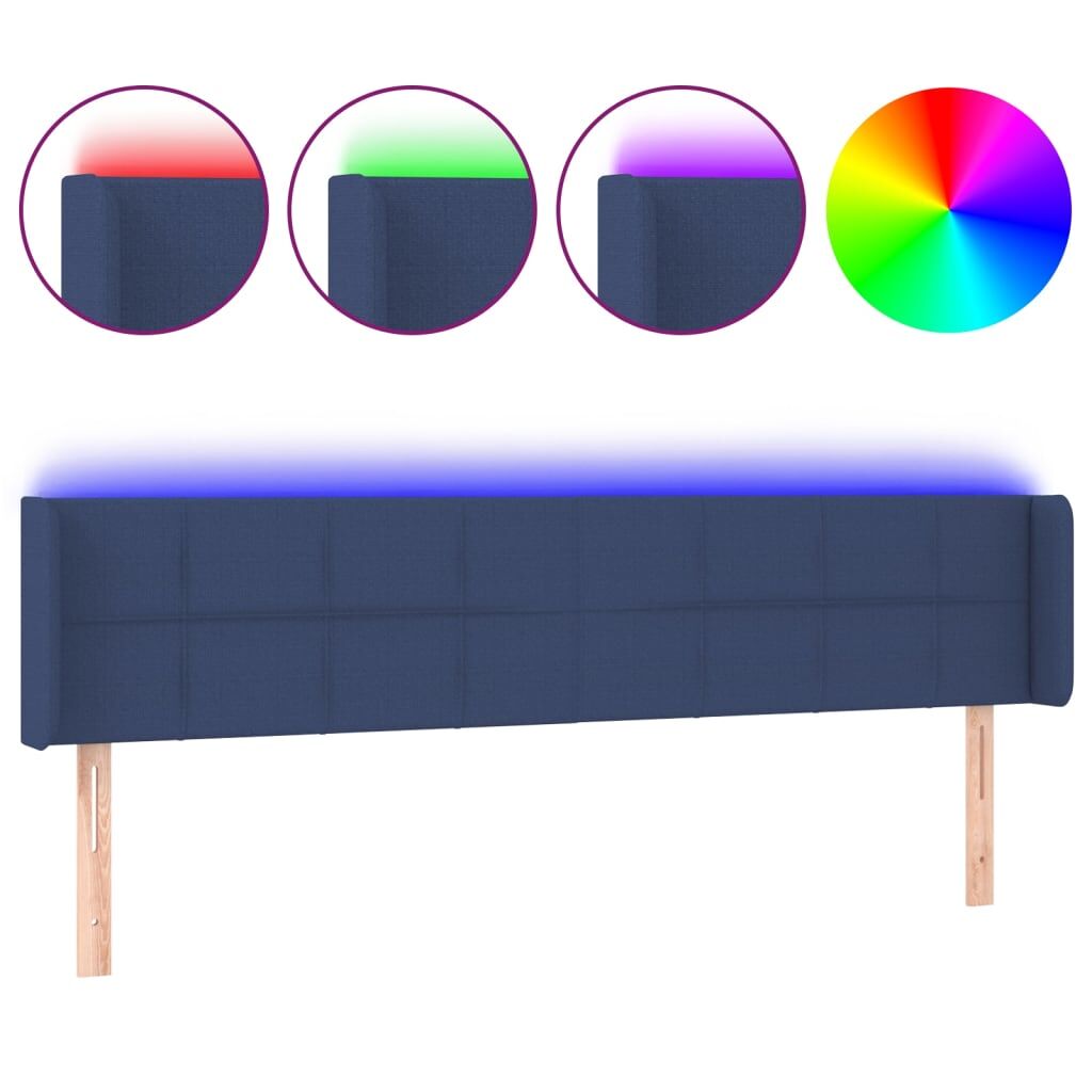 Vidaxl cabeceira de cama c/ luzes led tecido 163x16x78/88 cm azul