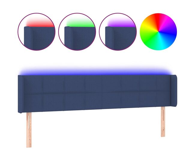 Vidaxl cabeceira de cama c/ luzes led tecido 163x16x78/88 cm azul