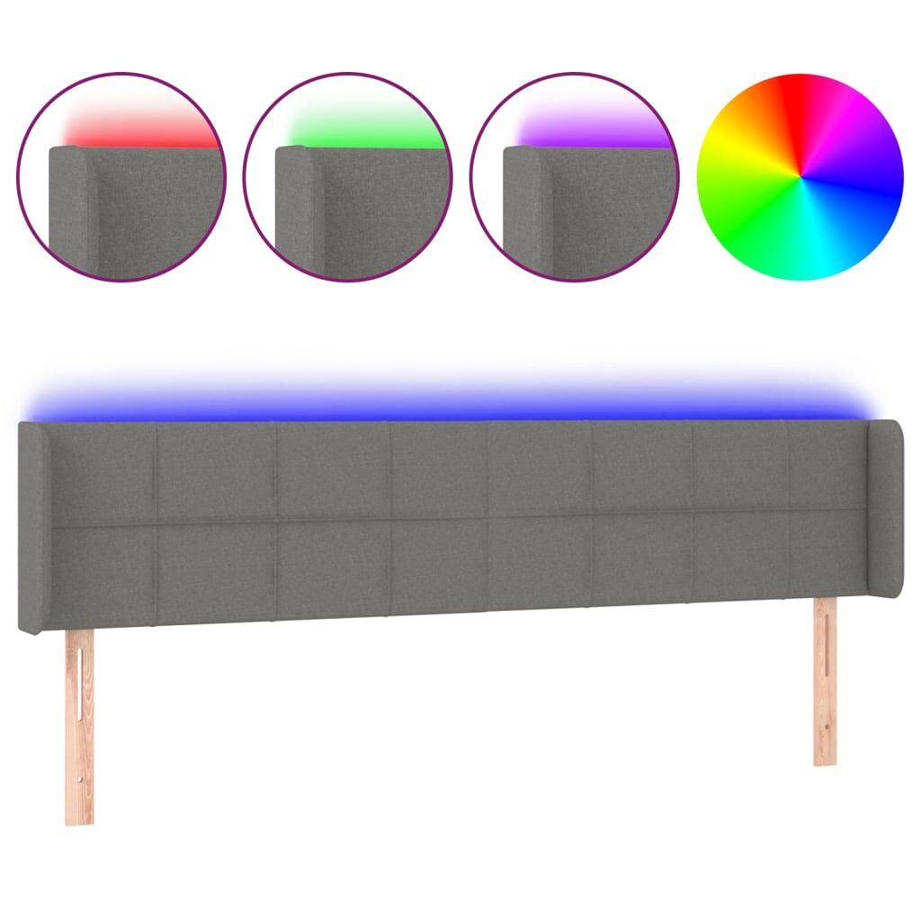 Vidaxl cabeceira cama c/ luzes led tecido 203x16x78/88cm cinza-escuro