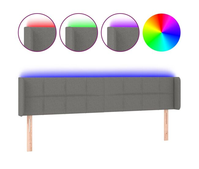 Vidaxl cabeceira cama c/ luzes led tecido 203x16x78/88cm cinza-escuro