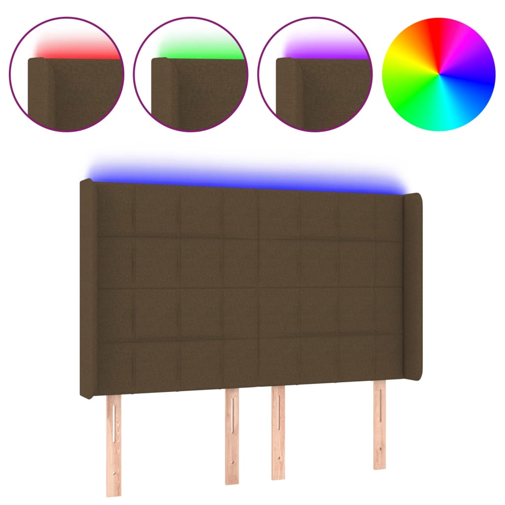 Vidaxl cabeceira de cama c/ luzes led tecido 147x16x118/128cm castanho