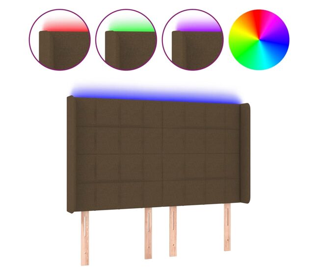 Vidaxl cabeceira de cama c/ luzes led tecido 147x16x118/128cm castanho