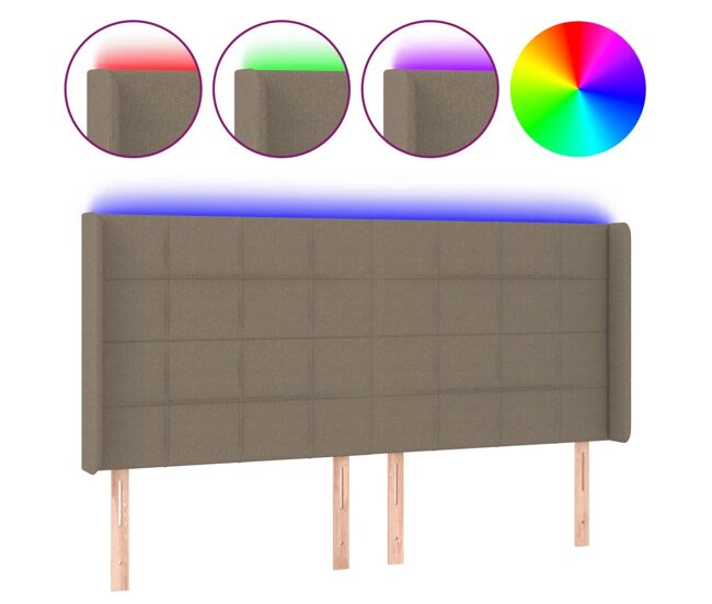 Vidaxl cabeceira cama c/ led tecido 183x16x118/128cm cinza-acastanhado