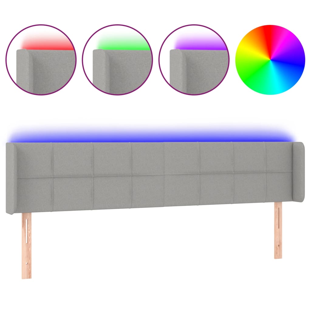 Vidaxl cabeceira cama c/ luzes led tecido 163x16x78/88 cm cinza-claro