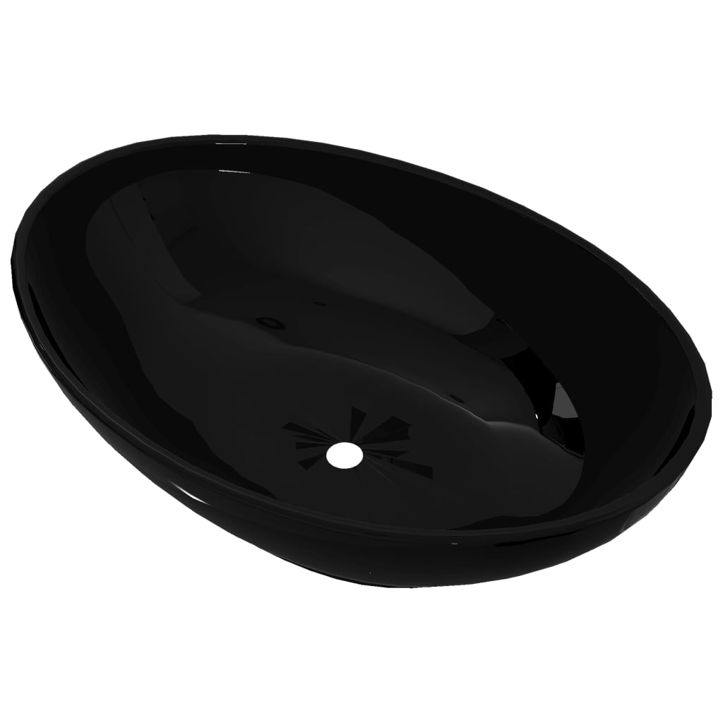 Lavatório - lavabo - pia de banheiro cerâmica 40 x 33 cm, forma oval / preto