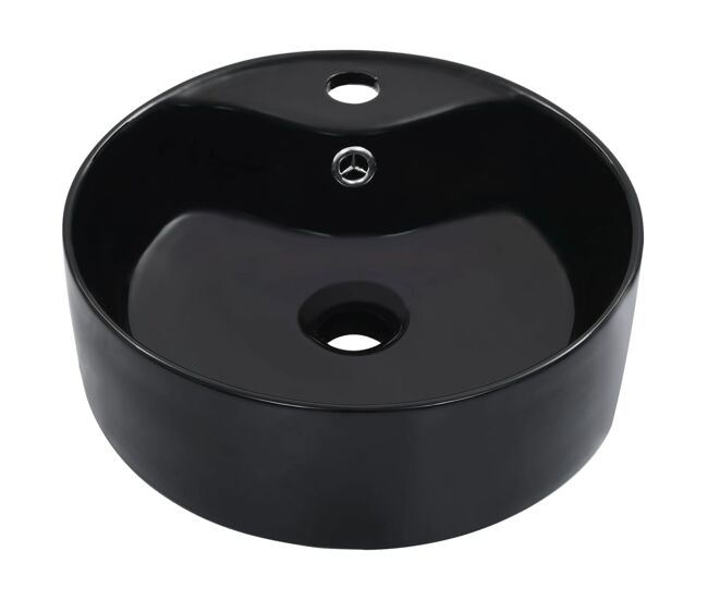 Lavatório - lavabo - pia de banheiro com extravasamento 36x13 cm cerâmica preto