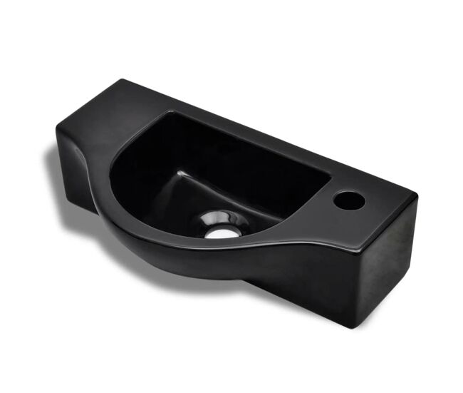 Lavatório - lavabo - pia de banheiro cerâmica redondo com furo para torneira, preto