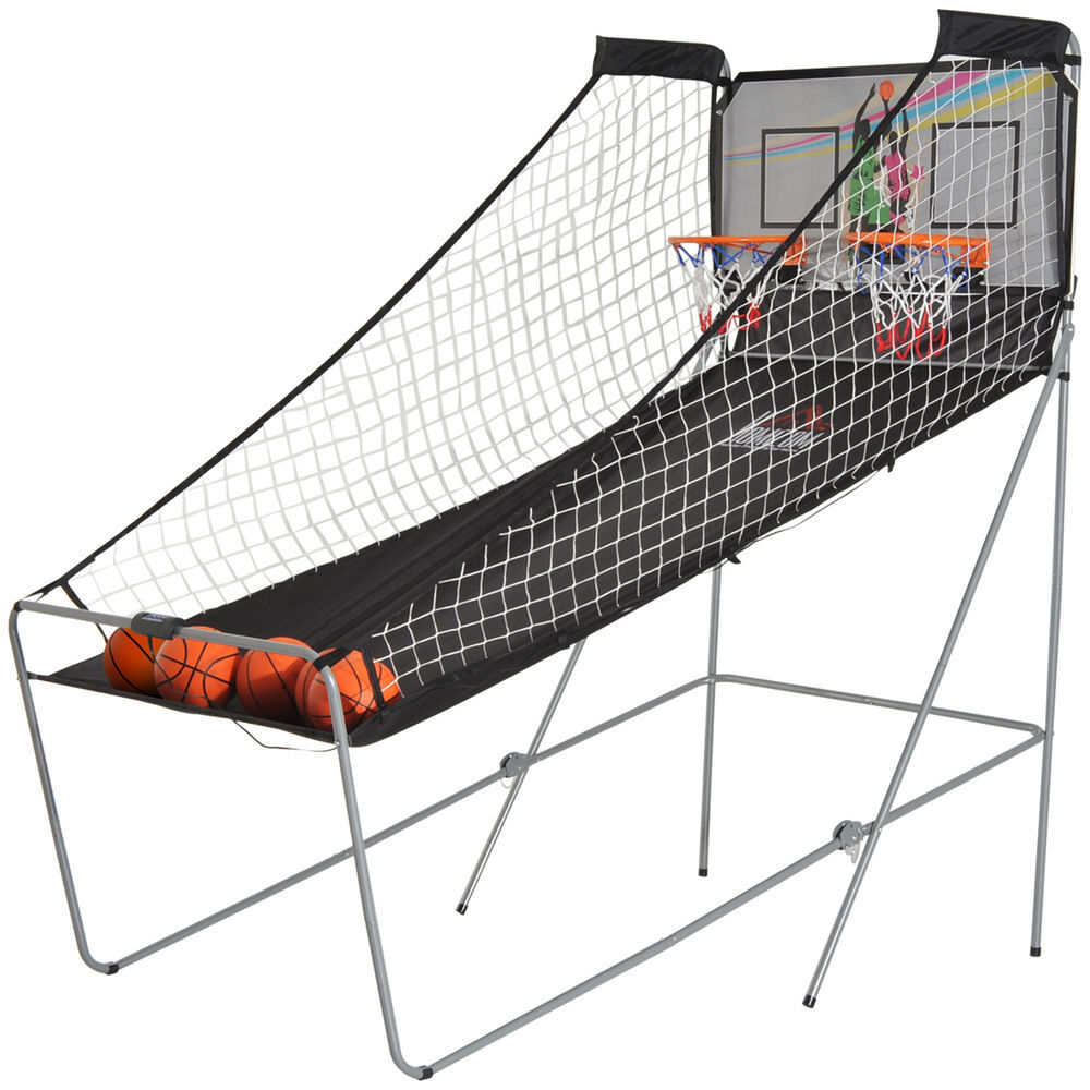 Conjunto de cestos de basquetebol dobráveis e portáteis - cor: preto e branco – aço – 205 x 110 x 205 cm