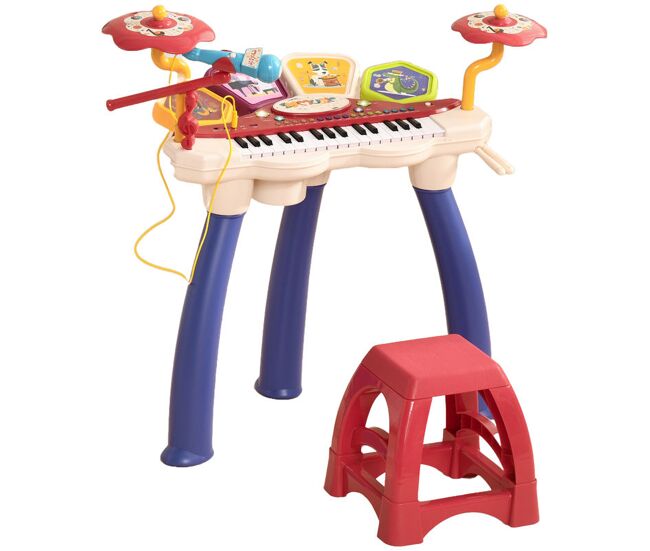 Aiyaplay piano eletrónico para enfants com 32 teclas piano infantil 2 em 1 com microfone banco luzes 19 músicas bateria e volume ajustável 74x32,2x71 cm multicor