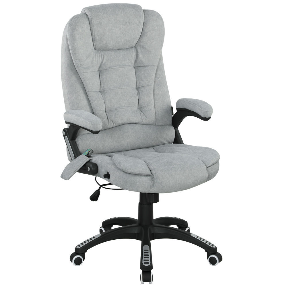 Vinsetto cadeira de massagem com 6 pontos de massagem cadeira de escritório reclinável até 125° com função de aquecimento altura ajustável e rodas para estúdio 65x71x110-120 cm gris