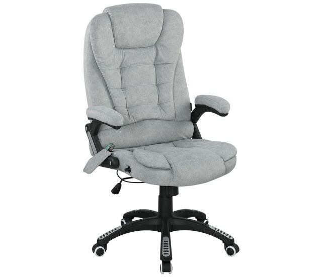 Vinsetto cadeira de massagem com 6 pontos de massagem cadeira de escritório reclinável até 125° com função de aquecimento altura ajustável e rodas para estúdio 65x71x110-120 cm gris