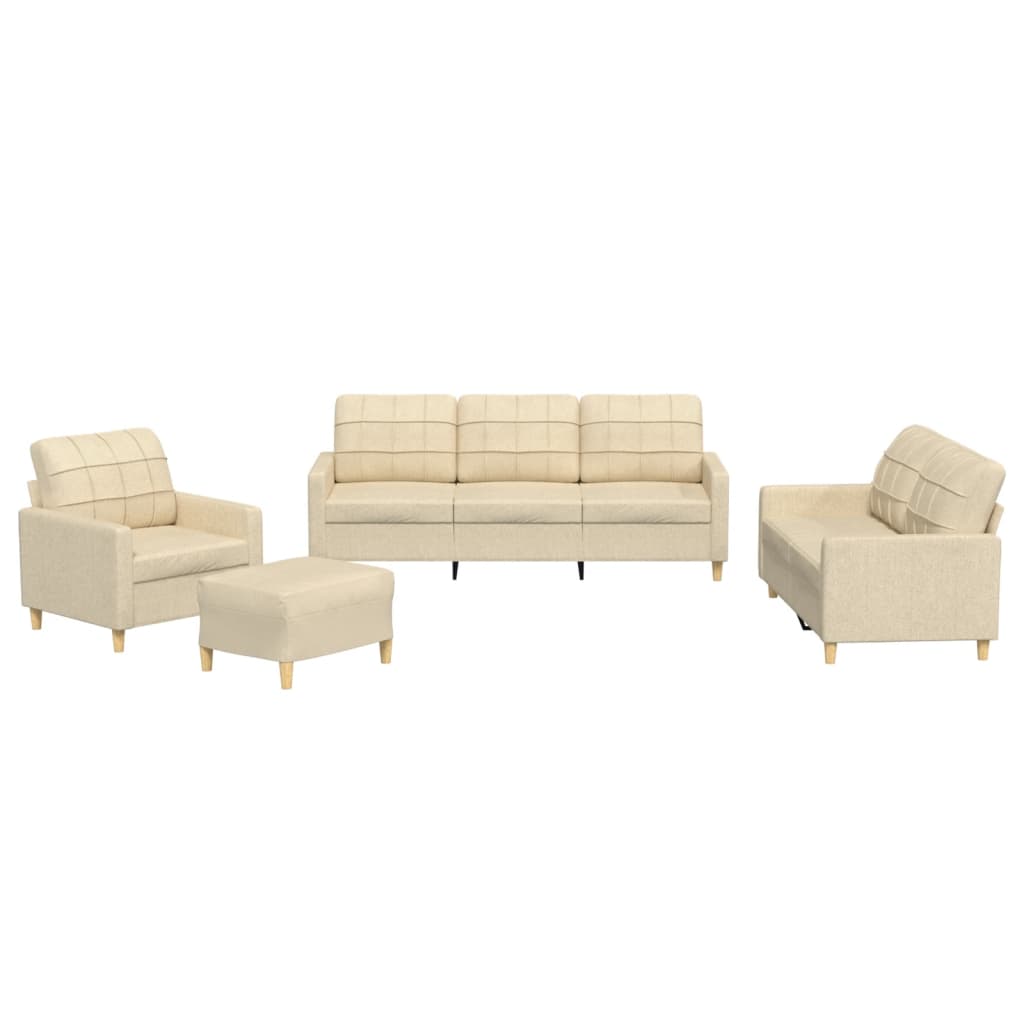 Vidaxl 4 pcs conjunto de sofás com almofadões tecido cor creme