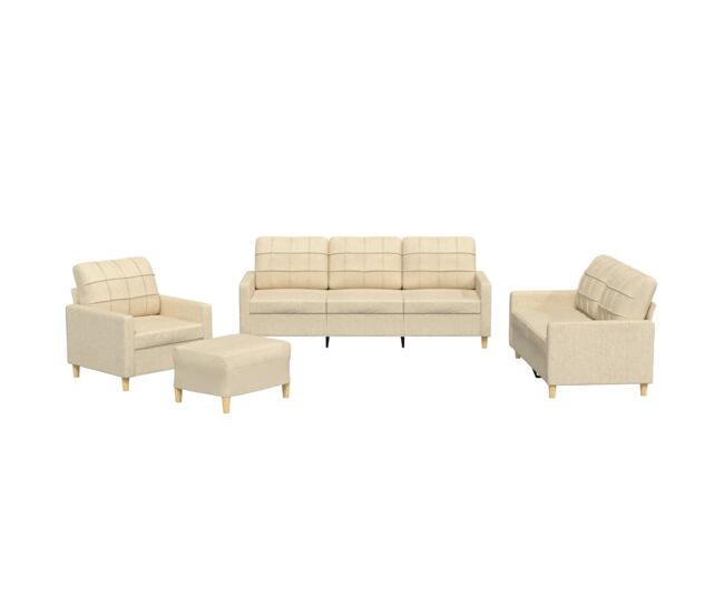 Vidaxl 4 pcs conjunto de sofás com almofadões tecido cor creme
