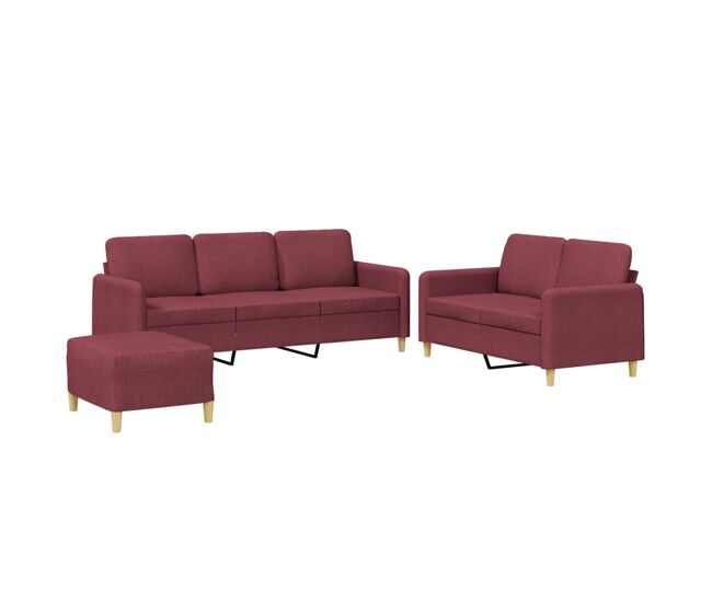 Vidaxl 3 pcs conjunto de sofás com almofadões tecido vermelho tinto