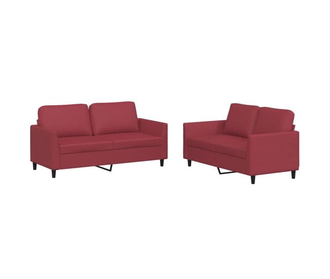 Vidaxl 2 pcs conjunto sofás c/ almofadões couro artif. vermelho tinto