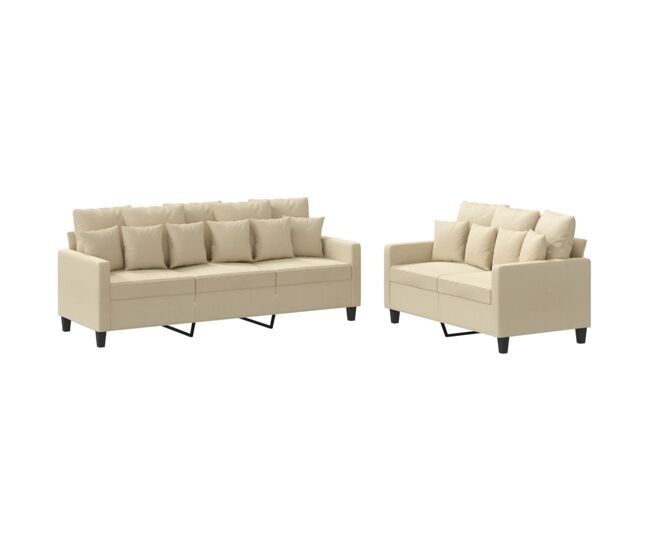 Vidaxl 2 pcs conjunto de sofás com almofadões tecido cor creme