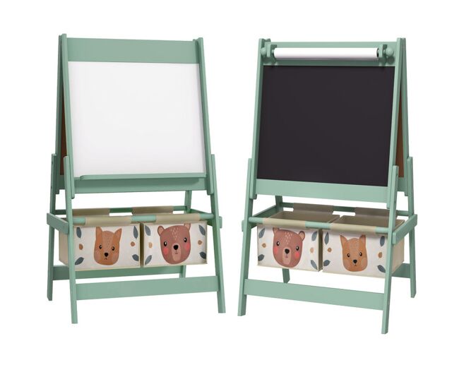 Aiyaplay cavalete para crianças 3 em 1 cavalete infantil de dupla face cavalete de arte com rolo de papel quadro e 2 cestas de armazenamento