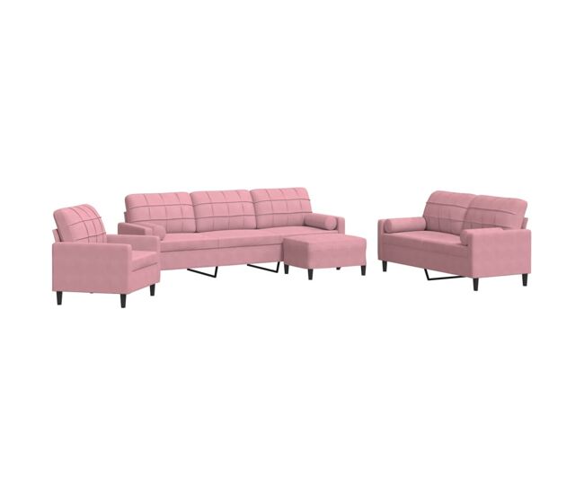 Vidaxl 4 pcs conjunto de sofás com almofadões e rolos veludo rosa