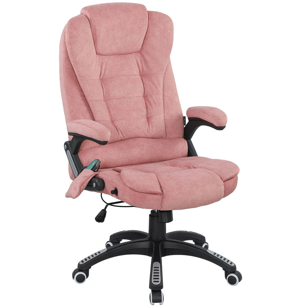 Vinsetto cadeira de massagem com 6 pontos de massagem cadeira de escritório reclinável até 125° com função de aquecimento altura ajustável e rodas para estúdio 65x71x110-120 cm rosa