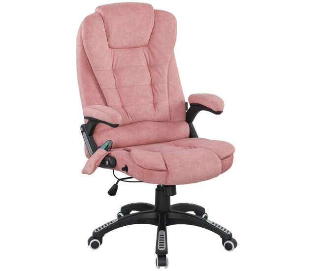 Vinsetto cadeira de massagem com 6 pontos de massagem cadeira de escritório reclinável até 125° com função de aquecimento altura ajustável e rodas para estúdio 65x71x110-120 cm rosa