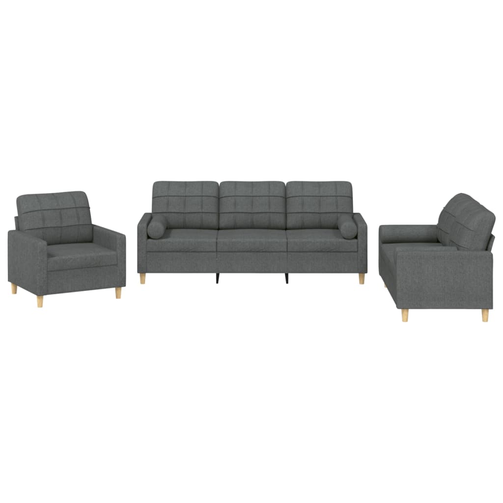Vidaxl 3 pcs conjunto de sofás com almofadas tecido cinzento-escuro