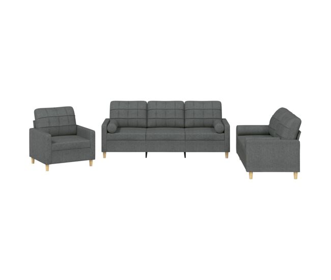 Vidaxl 3 pcs conjunto de sofás com almofadas tecido cinzento-escuro