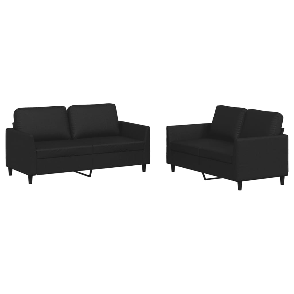 Vidaxl 2 pcs conjunto de sofás com almofadões couro artificial preto