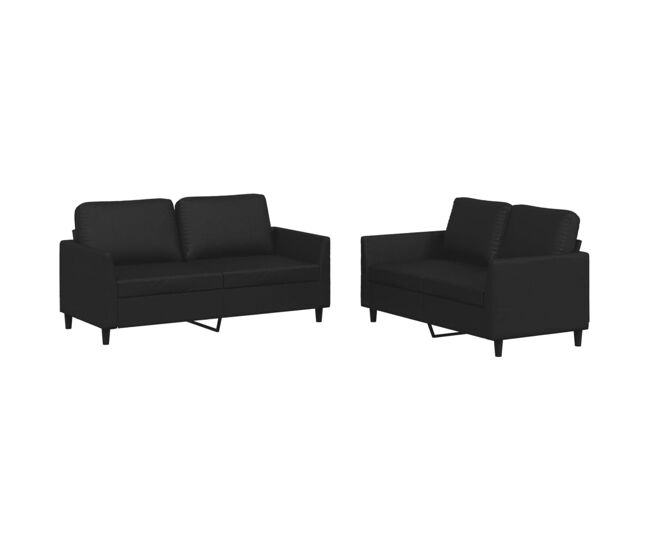 Vidaxl 2 pcs conjunto de sofás com almofadões couro artificial preto