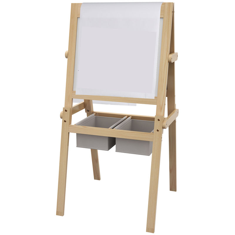Aiyaplay cavalete para enfants 3 em 1 cavalete duplo com quadro noir e quadro blanc cavalete de madeira para desenhos com rolo de papel e 2 cestas 58x50,5x109 cm madeira