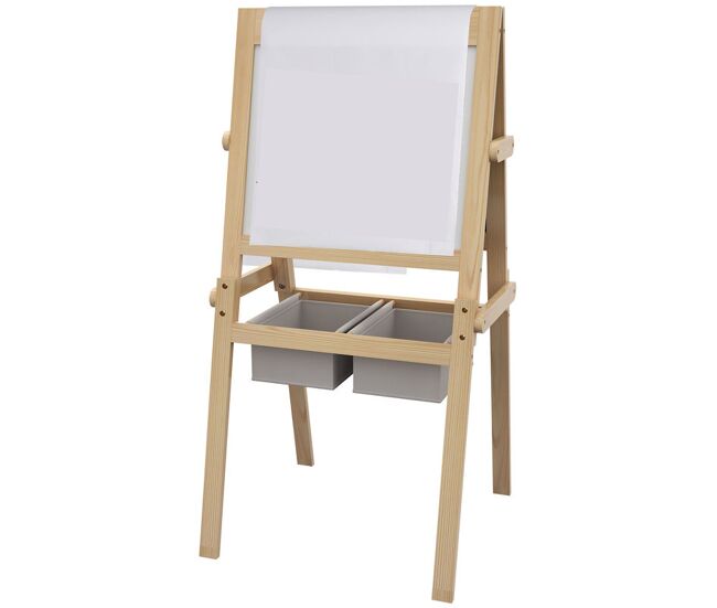 Aiyaplay cavalete para enfants 3 em 1 cavalete duplo com quadro noir e quadro blanc cavalete de madeira para desenhos com rolo de papel e 2 cestas 58x50,5x109 cm madeira