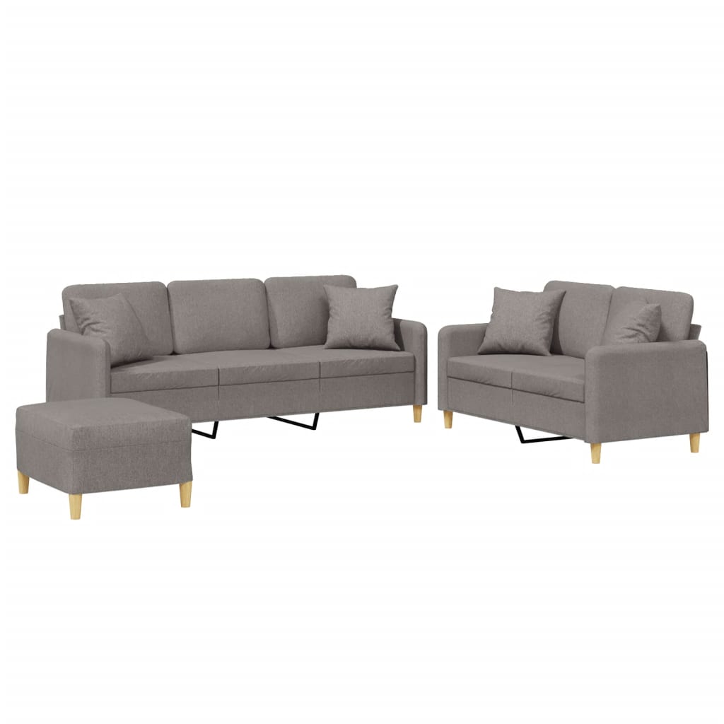 Vidaxl 3 pcs conjunto de sofás com almofadas tecido gris-acastanhado
