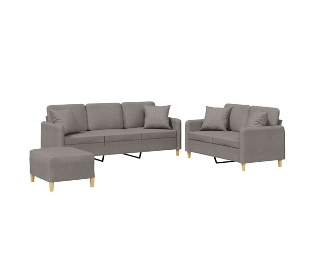 Vidaxl 3 pcs conjunto de sofás com almofadas tecido gris-acastanhado