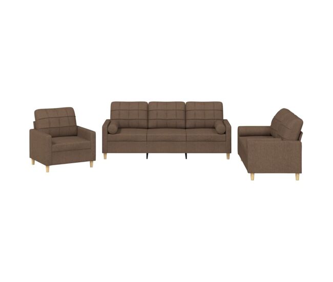 Vidaxl 3 pcs conjunto de sofás com almofadas tecido castanho