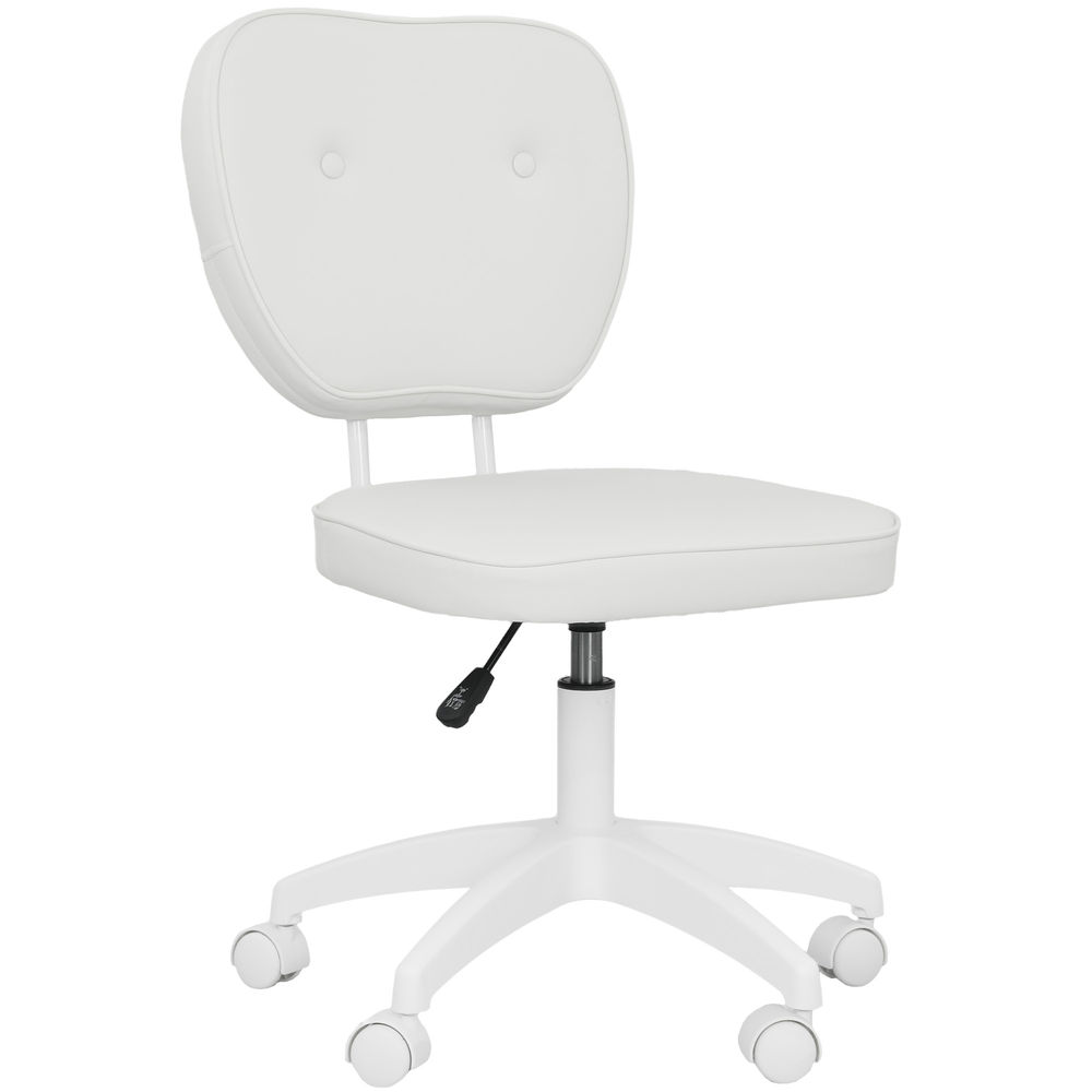 Vinsetto cadeira de escritório estofada em pu cadeira de escritório giratória com altura ajustável sem braços carga 120 kg cadeira de estudo dormitório 46x59x82-92 cm blanc