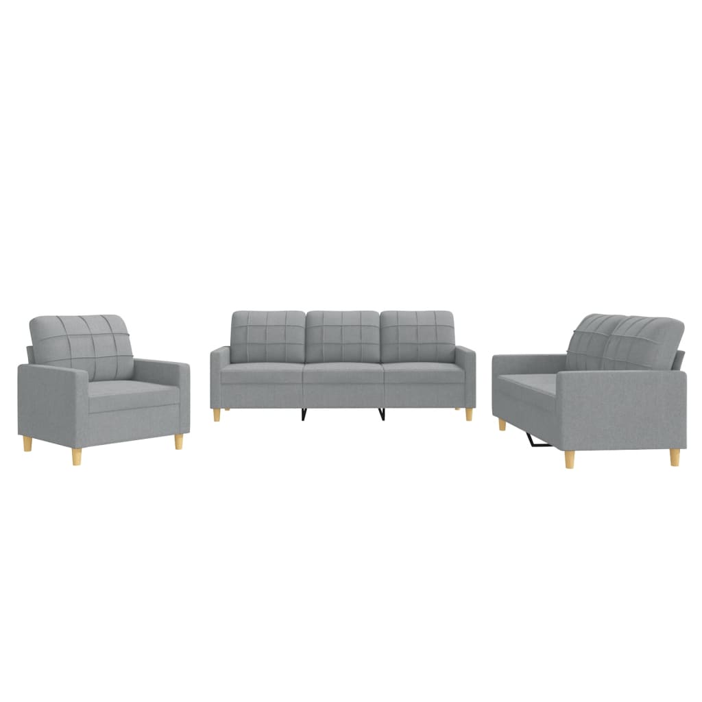Vidaxl 3 pcs conjunto de sofás com almofadões tecido cinzento-claro