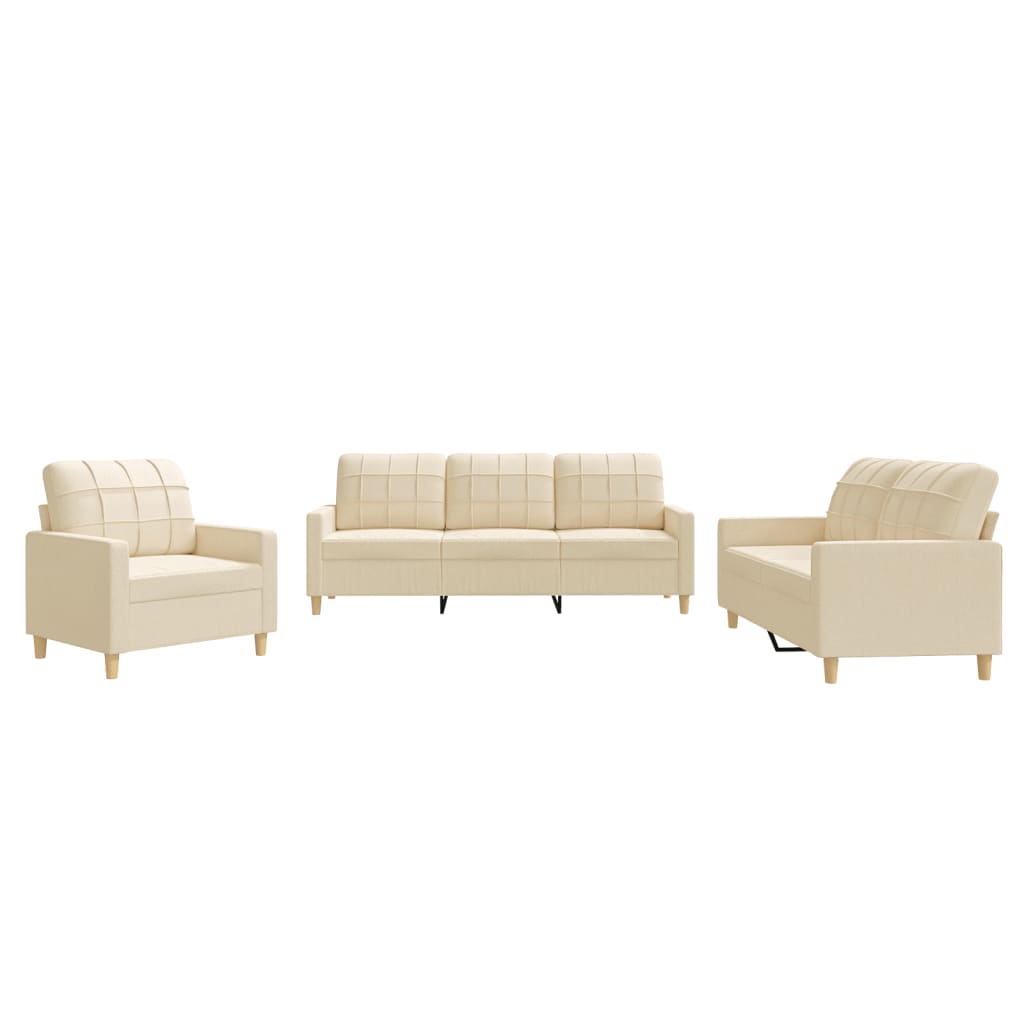 Vidaxl 3 pcs conjunto de sofás com almofadões tecido cor creme