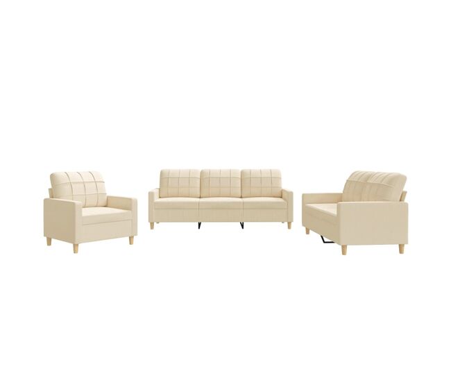 Vidaxl 3 pcs conjunto de sofás com almofadões tecido cor creme