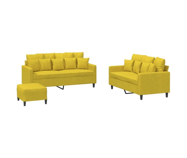 Vidaxl 3 pcs conjunto de sofás com almofadões veludo amarelo