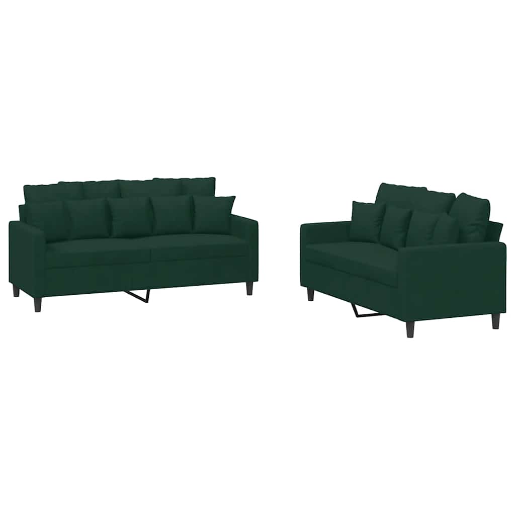 Vidaxl 2 pcs conjunto de sofás com almofadões veludo verde-escuro