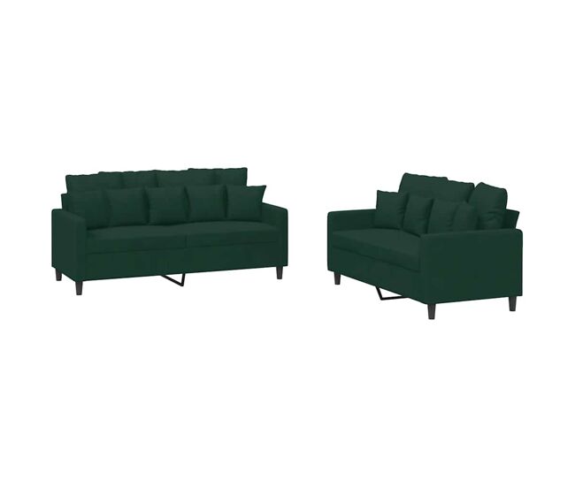 Vidaxl 2 pcs conjunto de sofás com almofadões veludo verde-escuro