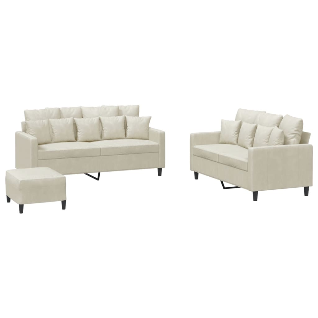 Vidaxl 3 pcs conjunto de sofás com almofadões veludo cor creme