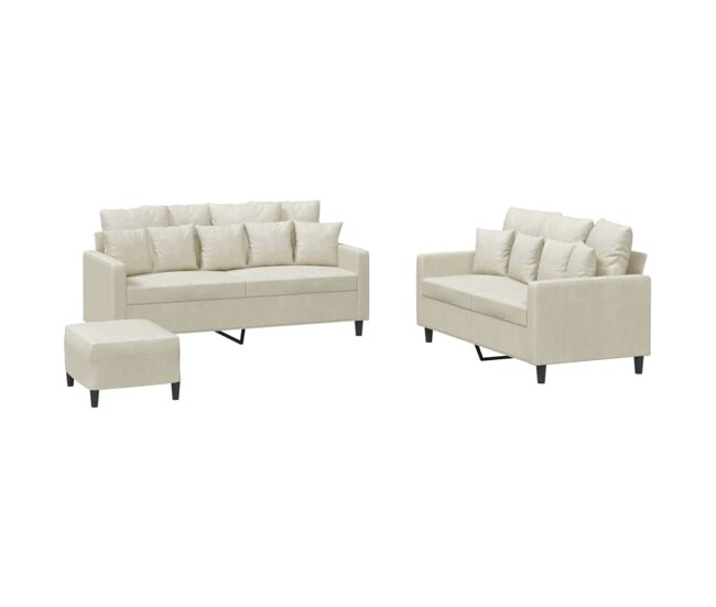 Vidaxl 3 pcs conjunto de sofás com almofadões veludo cor creme